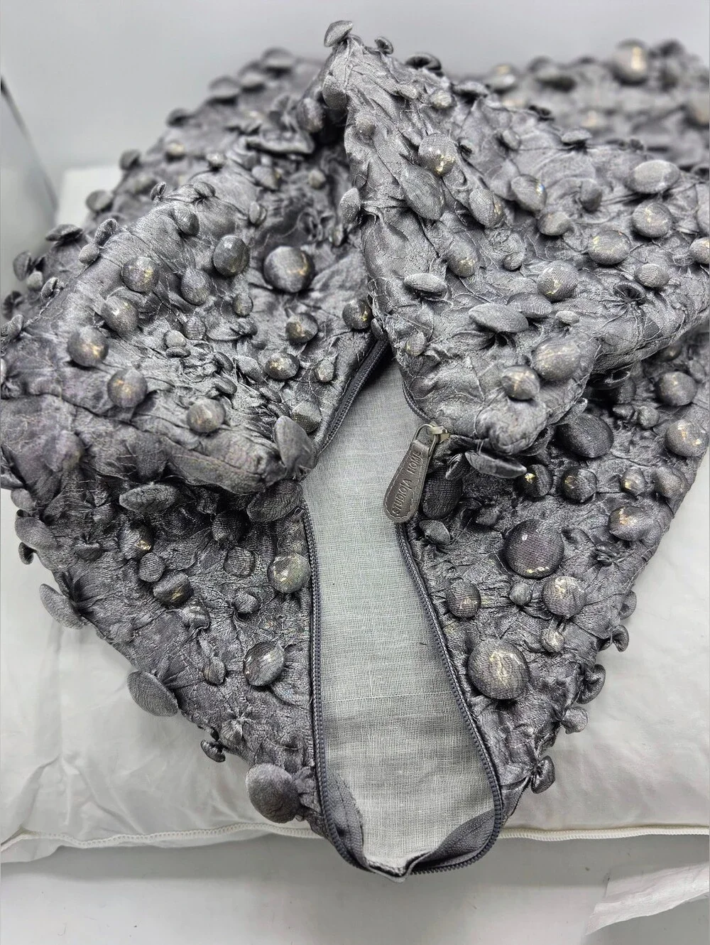 Studio A Home Global Views Metallic Gray Textured Button Feather Pillow 20x20
